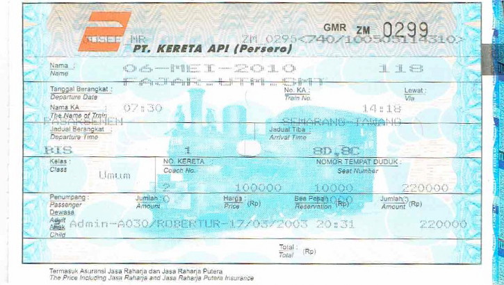 indonesisches Zugticket